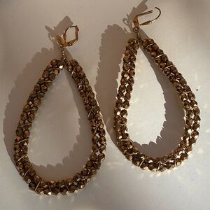 Beaded gold drop earrings large statement earrings pierced ears